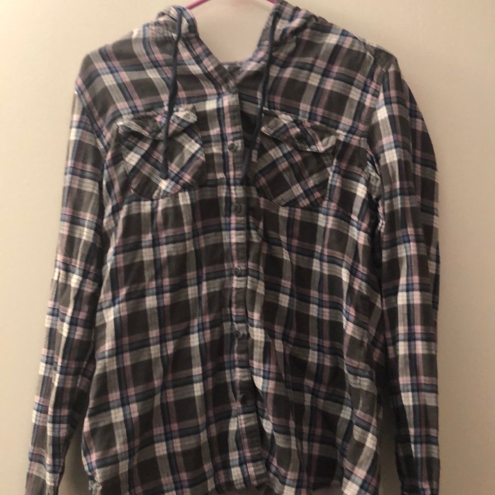 Button up hooded flannel